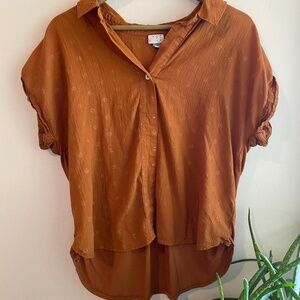 Copper Orange Lightweight Polka Dot Short Sleeve Henley Tee